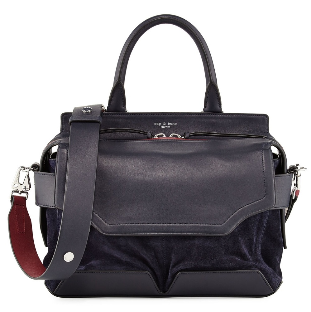 Rag & Bone Navy Leather and Suede Pilot Satchel